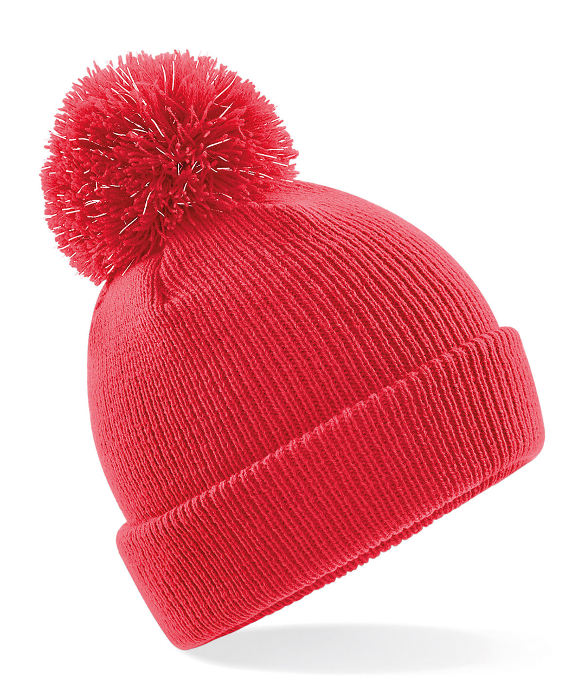 Personalised Hats - Bright Red Beechfield Junior reflective bobble beanie