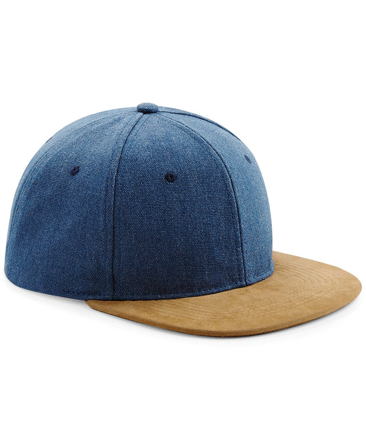 Personalised Caps - Mid Blue Beechfield Suede peak snapback