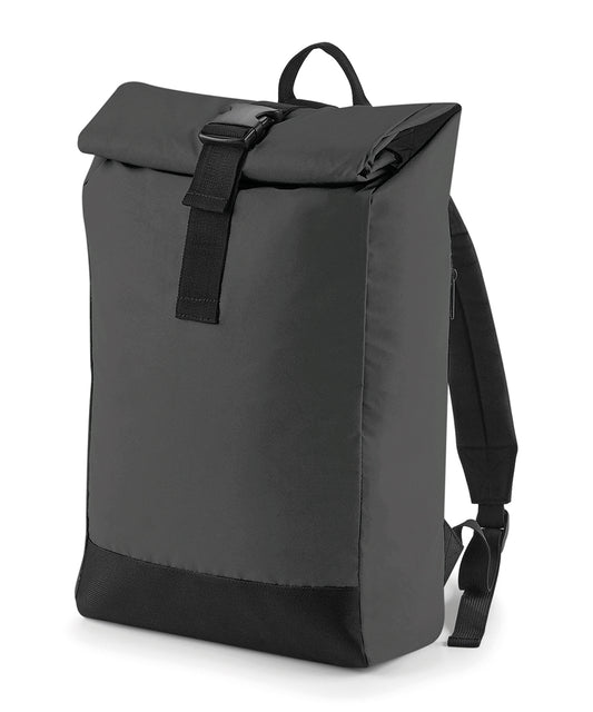 Personalised Bags - Black Bagbase Reflective roll-top backpack