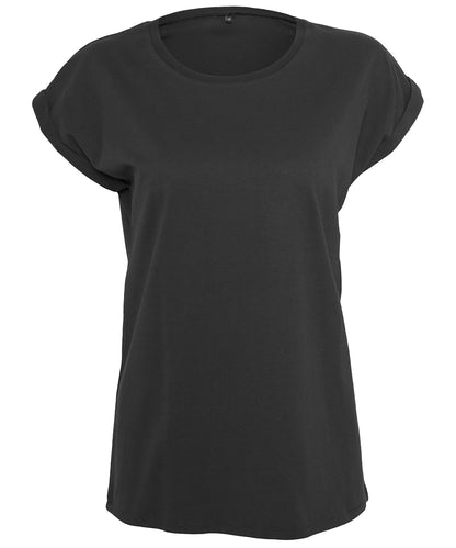 Personalised T-Shirts - Black Build Your Brand Women's extended shoulder tee
