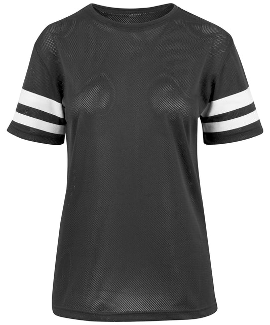 Personalised T-Shirts - Black Build Your Brand Women's mesh stripe tee