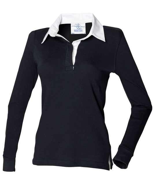 Personalised Polo Shirts - Black Front Row Women's long sleeve plain rugby shirt