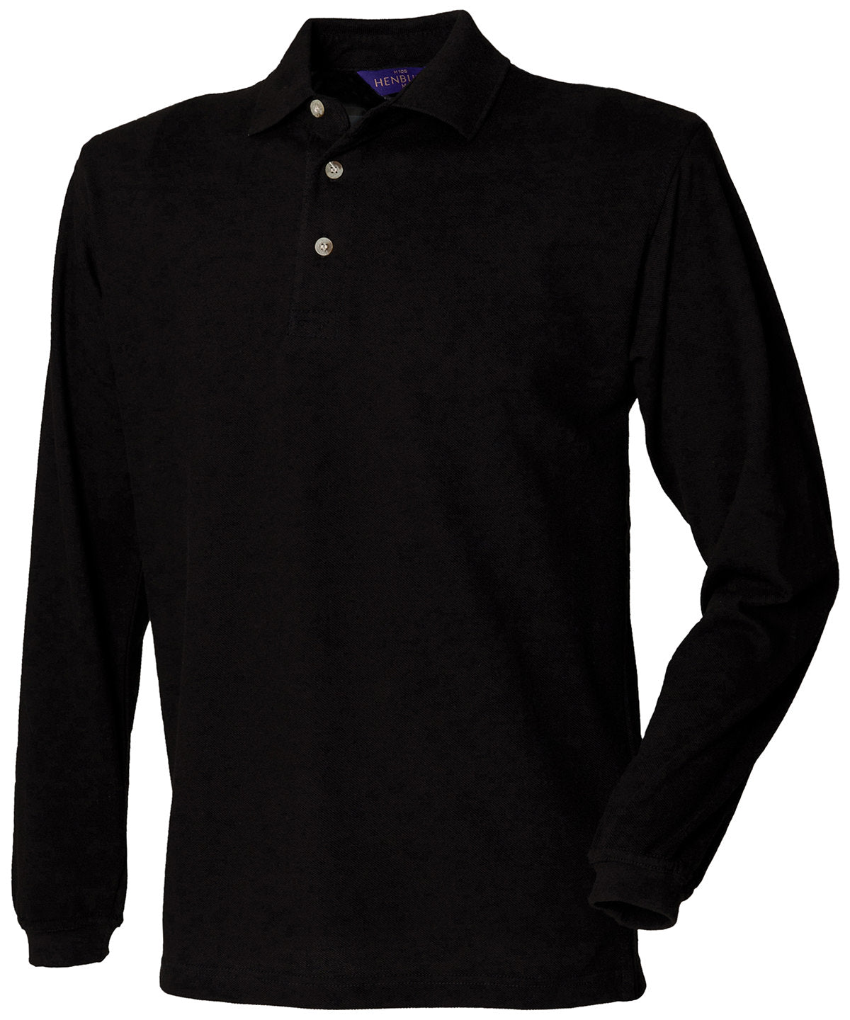 Personalised Polo Shirts - Black Henbury Long sleeve cotton polo shirt