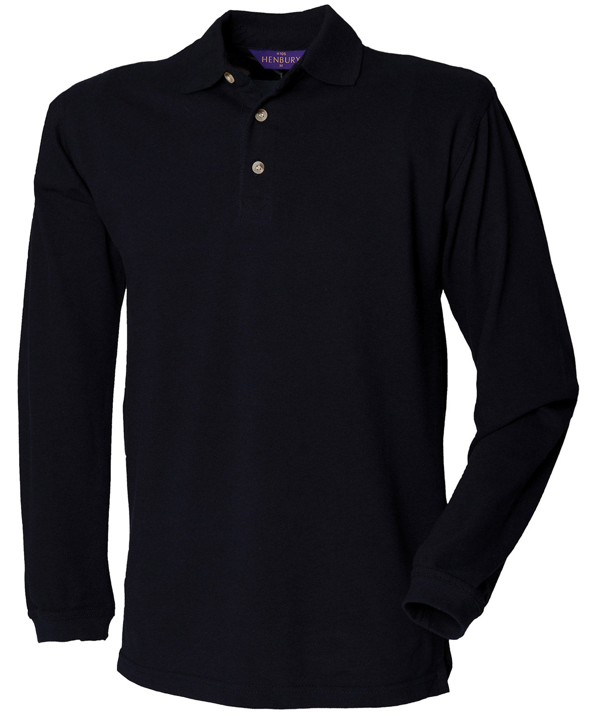 Personalised Polo Shirts - Black Henbury Long sleeve cotton polo shirt