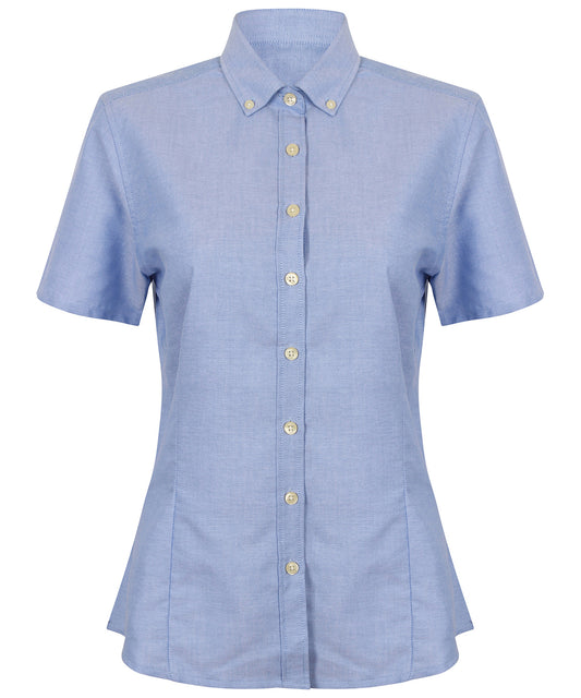 Personalised Shirts - Light Blue Henbury Women's modern short sleeve Oxford shirt