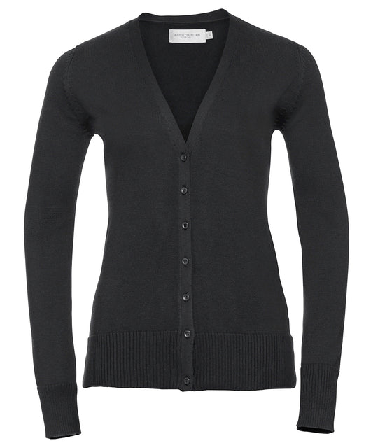 Personalised Cardigans - Black Russell Collection Women's v-neck knitted cardigan