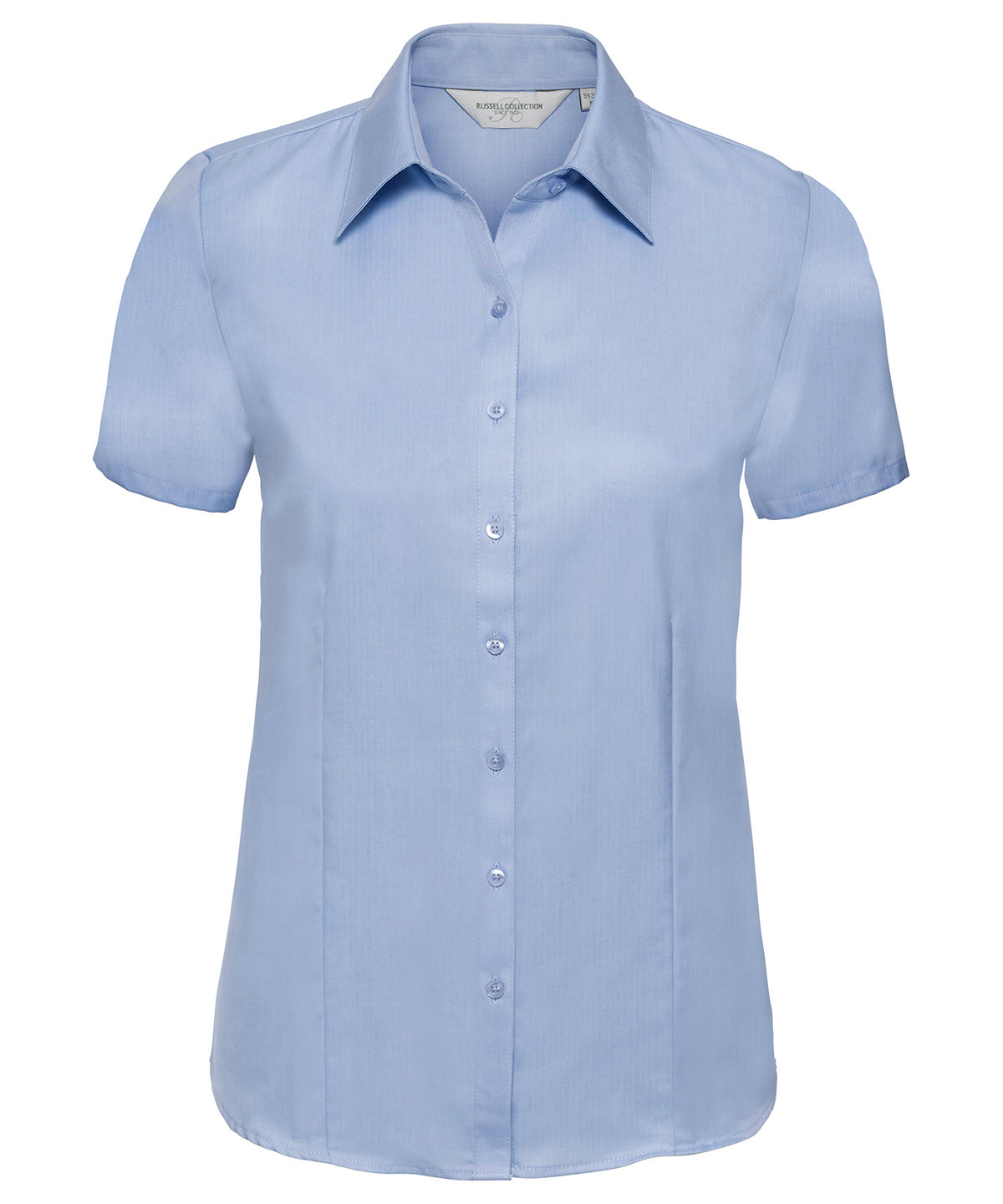Personalised Shirts - Light Blue Russell Collection Women's short sleeve herringbone shirt