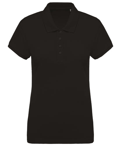 Personalised Polo Shirts - Black Kariban Ladies’ organic piqué short-sleeved polo shirt