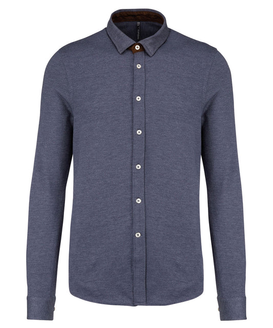 Personalised Shirts - Mid Blue Kariban Long-sleeved jacquard knit shirt
