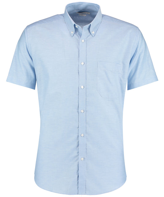Personalised Shirts - Light Blue Kustom Kit Slim fit workwear Oxford shirt short sleeve