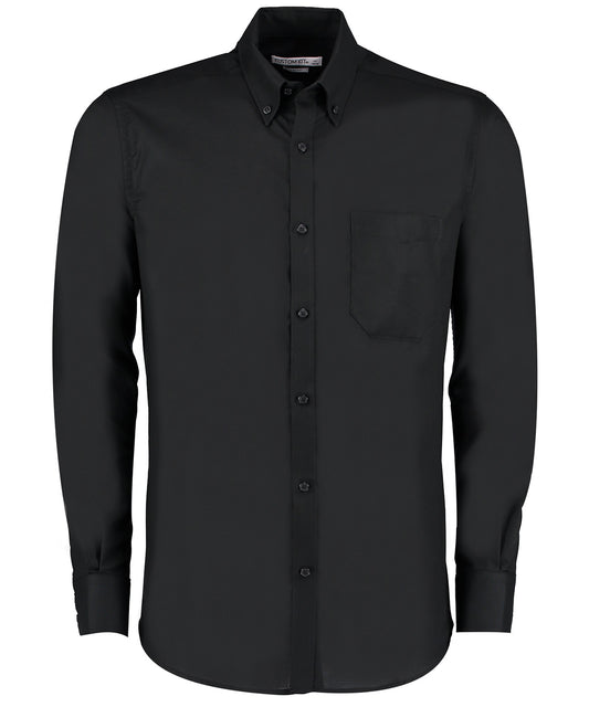 Personalised Shirts - Black Kustom Kit Slim fit workwear Oxford shirt long-sleeved (slim fit)