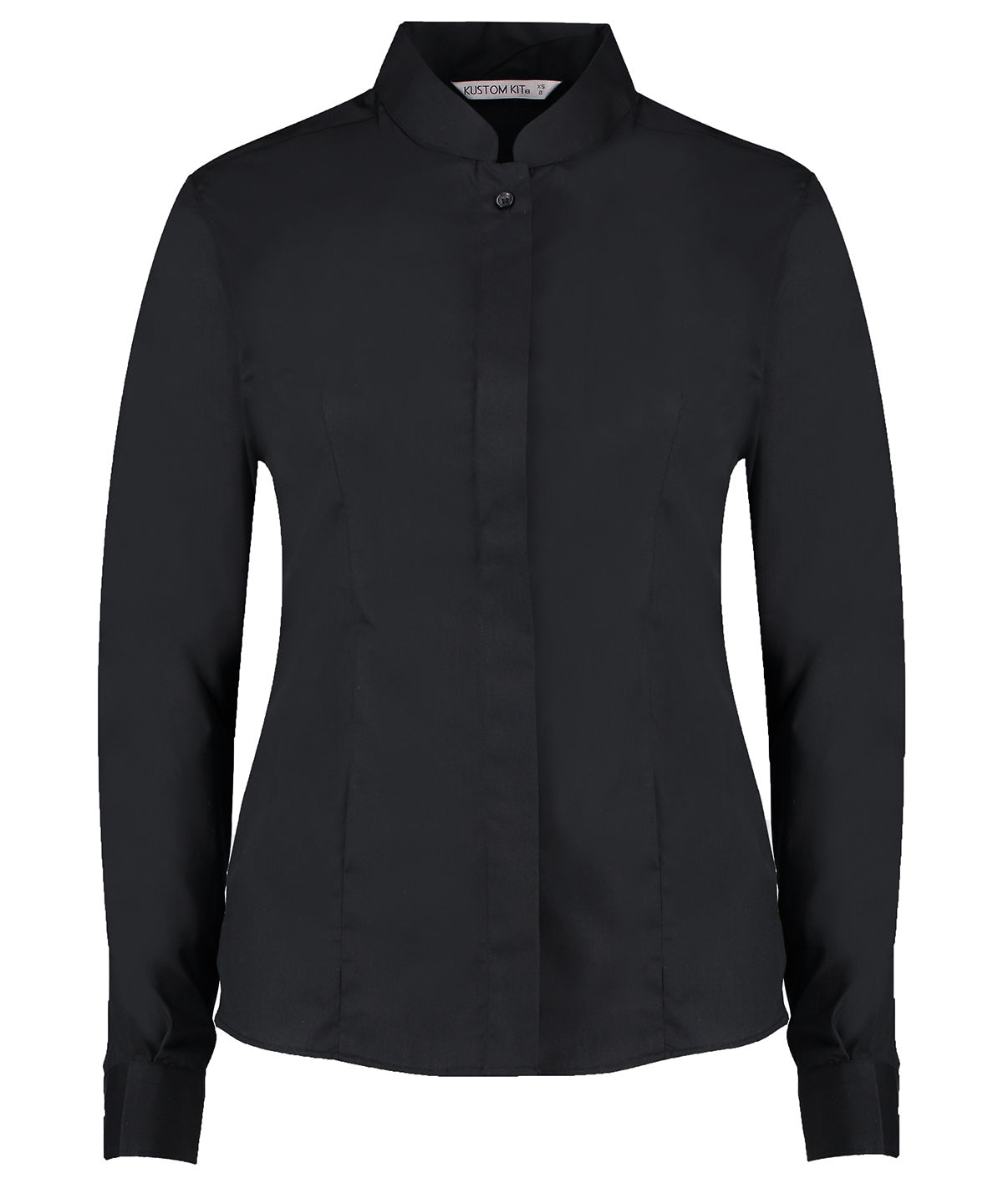 Personalised Shirts - Black Kustom Kit Women's mandarin collar shirt long-sleeved (tailored fit)