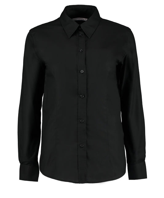 Personalised Blouses - Black Kustom Kit Women's workplace Oxford blouse long-sleeved (tailored fit)
