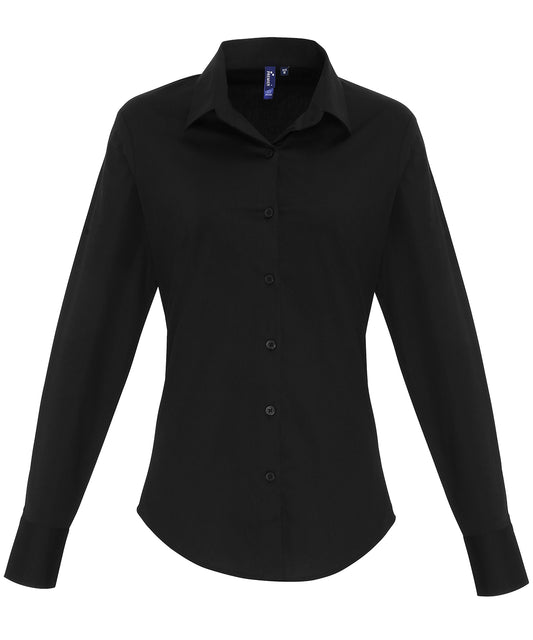 Personalised Blouses - Black Premier Women's stretch fit cotton poplin long sleeve blouse