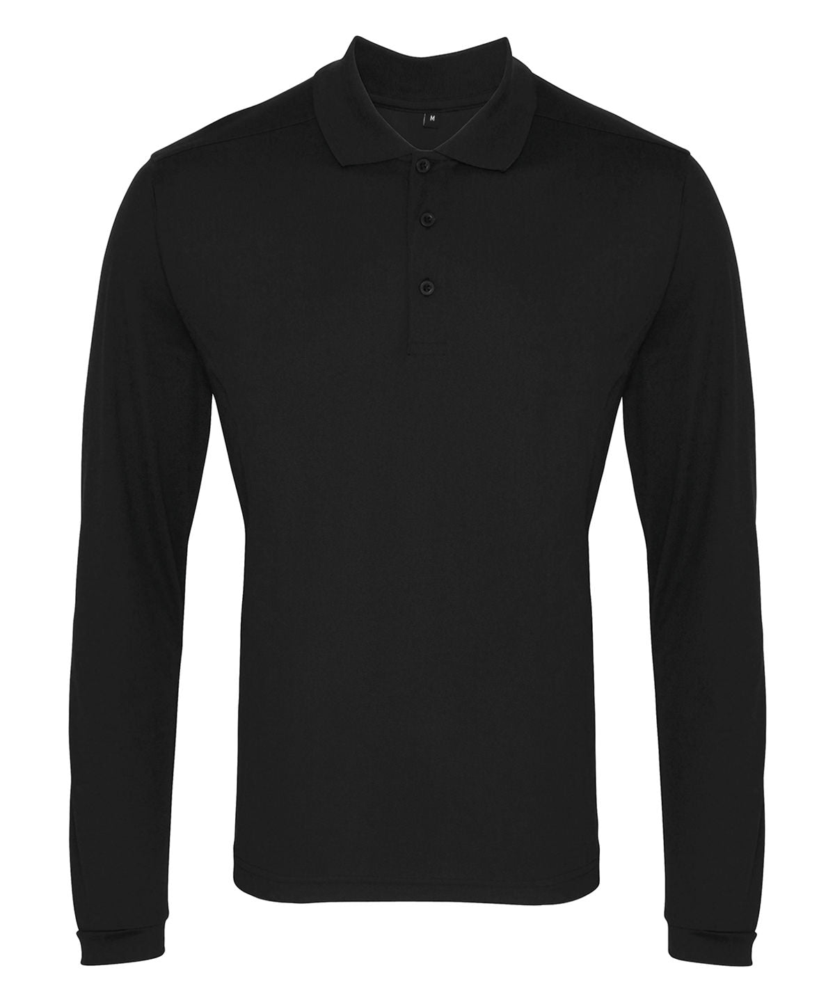 Personalised Polo Shirts - Black Premier Long sleeve Coolchecker® piqué polo