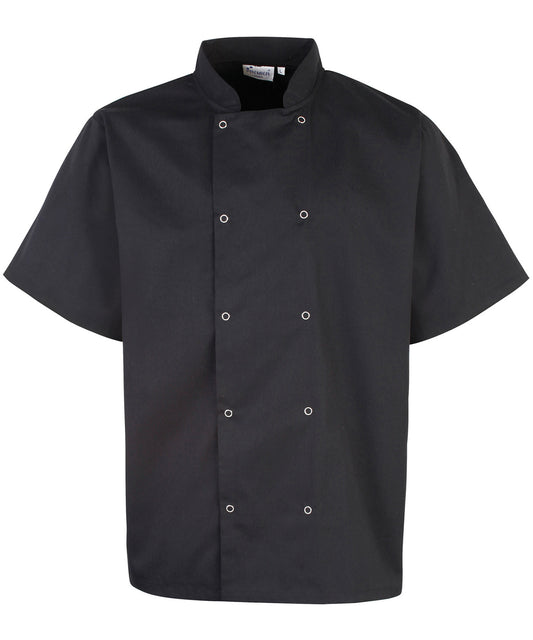 Personalised Chef Jackets - Black Premier Studded front short sleeve chef's jacket