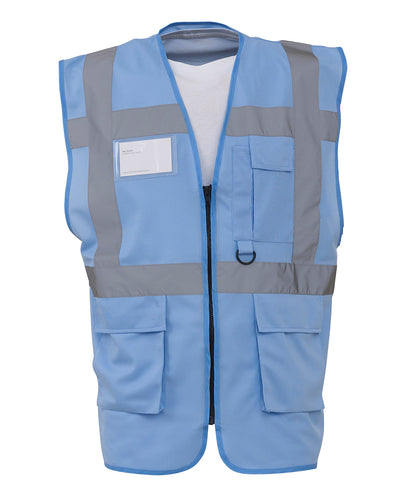 Personalised Safety Vests - Sky Blue Yoko Multifunctional executive hi-vis waistcoat (HVW801)