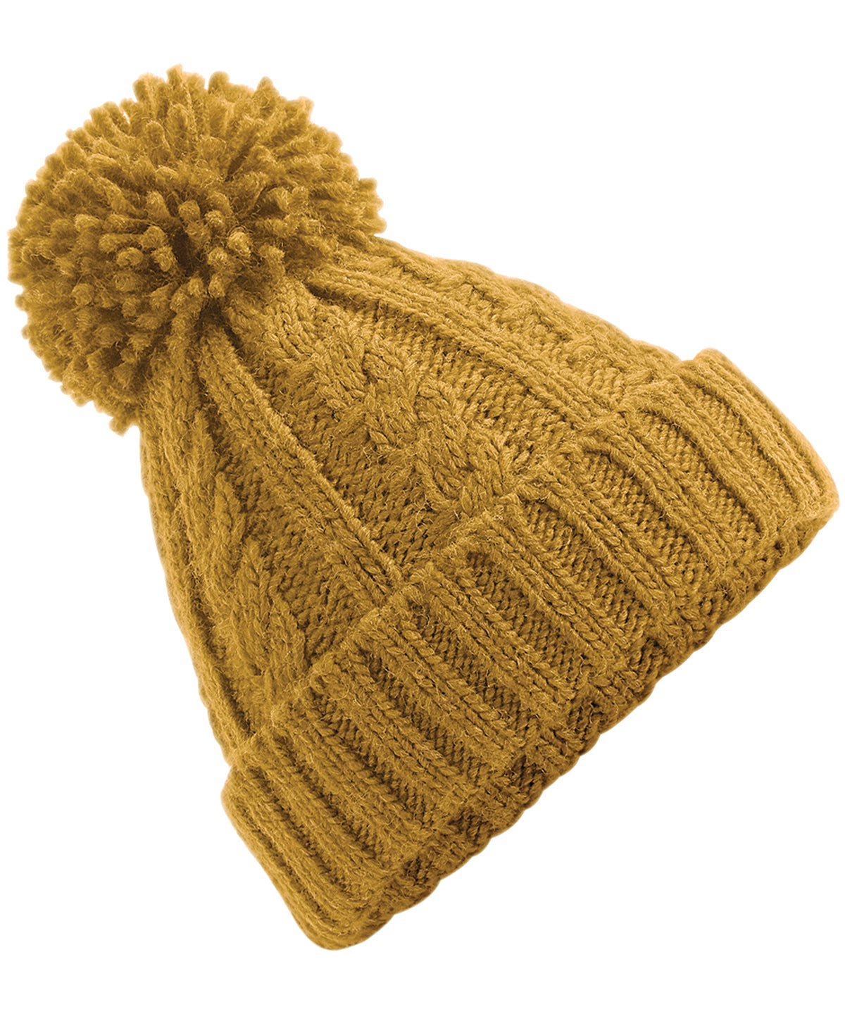 Personalised Hats - Mustard Beechfield Cable knit melange beanie