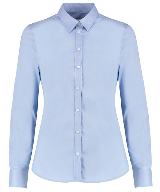 Personalised Shirts - Light Blue Kustom Kit Women's stretch Oxford shirt long-sleeved (tailored fit)