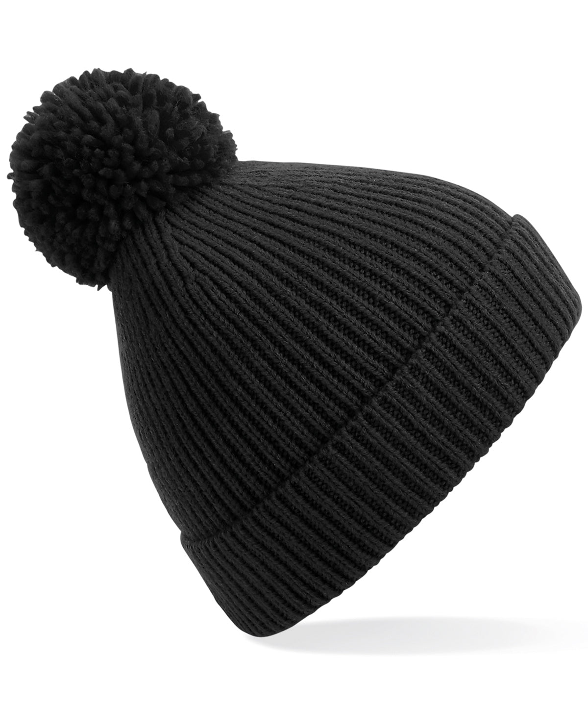 Personalised Hats - Black Beechfield Engineered knit ribbed pom pom beanie