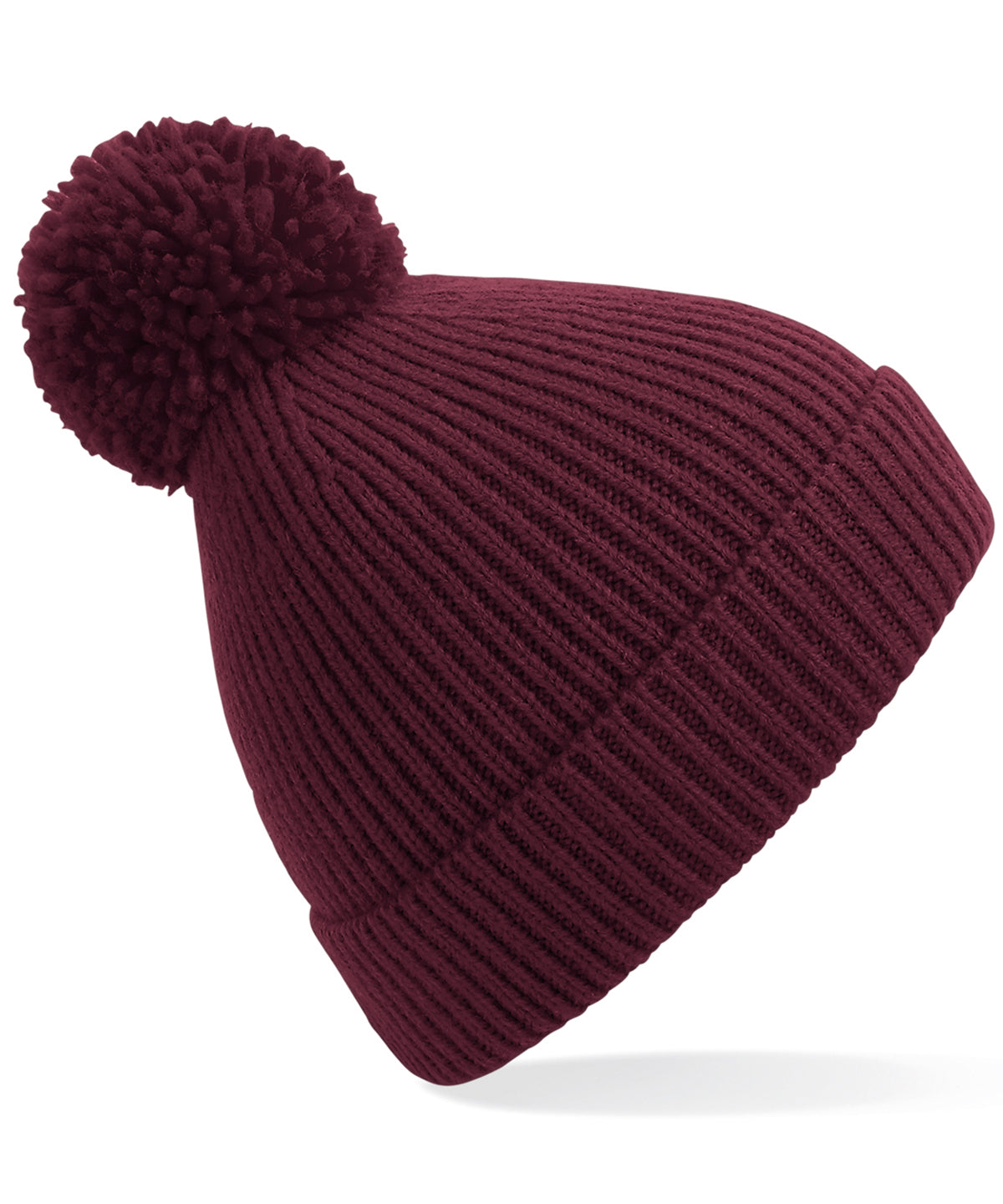 Personalised Hats - Burgundy Beechfield Engineered knit ribbed pom pom beanie