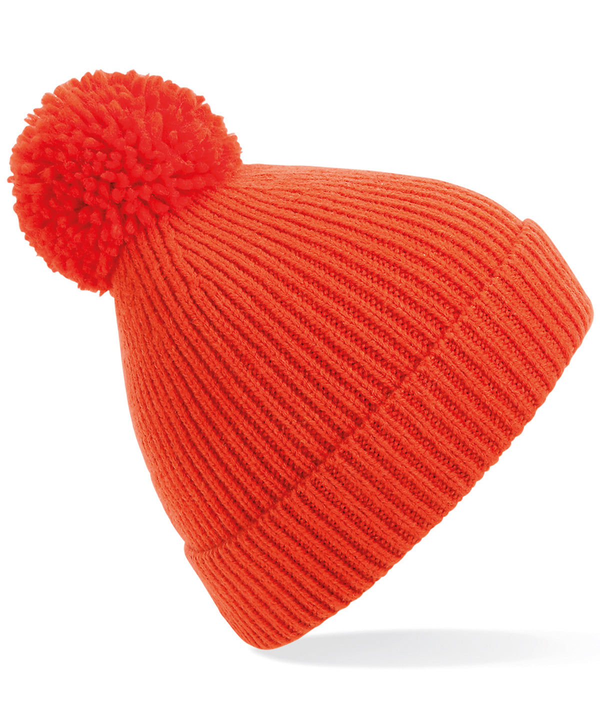 Personalised Hats - Mid Red Beechfield Engineered knit ribbed pom pom beanie