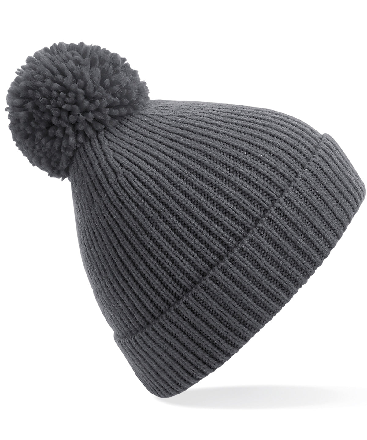 Personalised Hats - Dark Grey Beechfield Engineered knit ribbed pom pom beanie