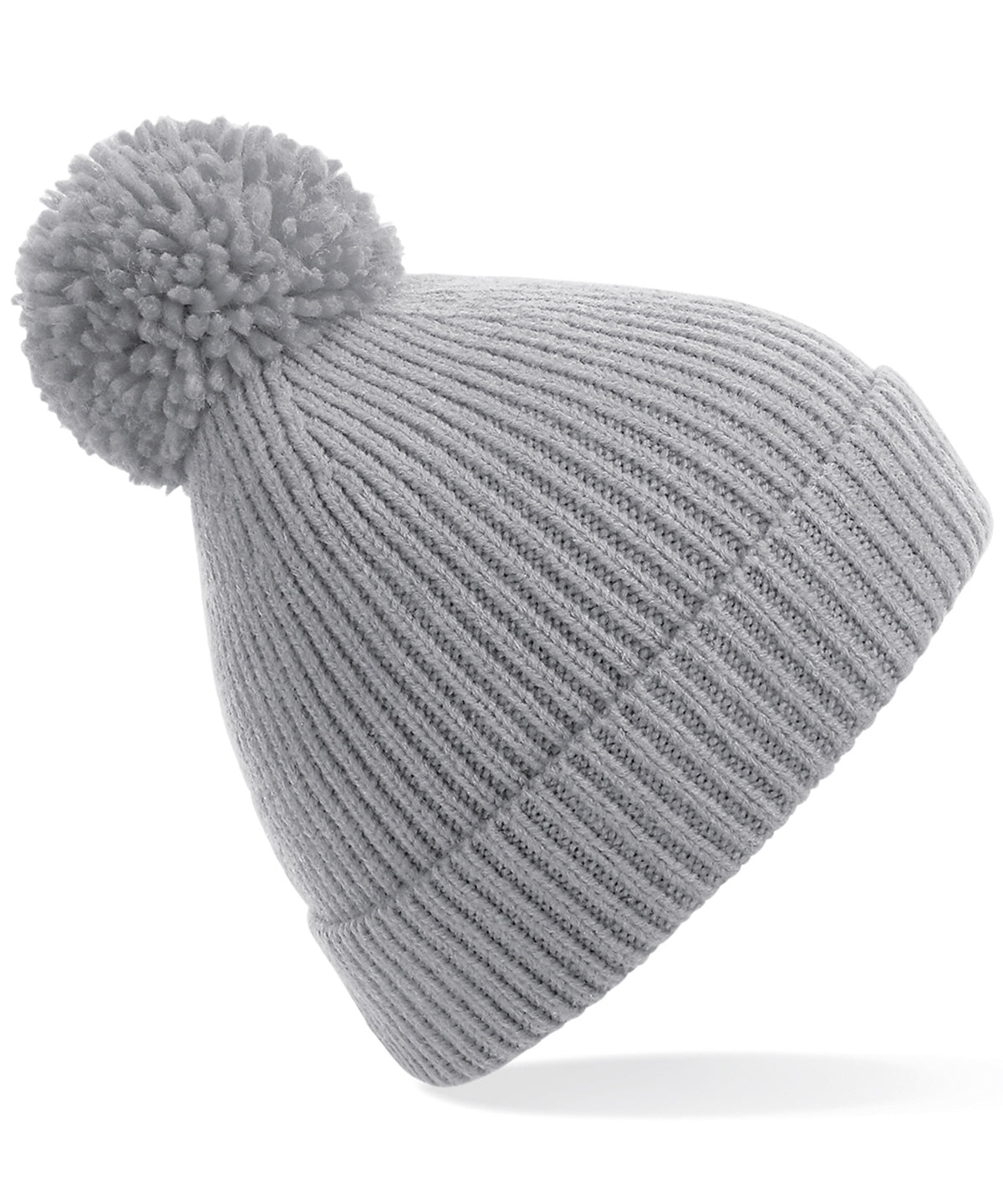 Personalised Hats - Light Grey Beechfield Engineered knit ribbed pom pom beanie