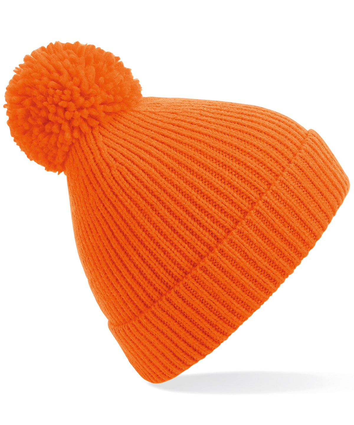 Personalised Hats - Mid Orange Beechfield Engineered knit ribbed pom pom beanie