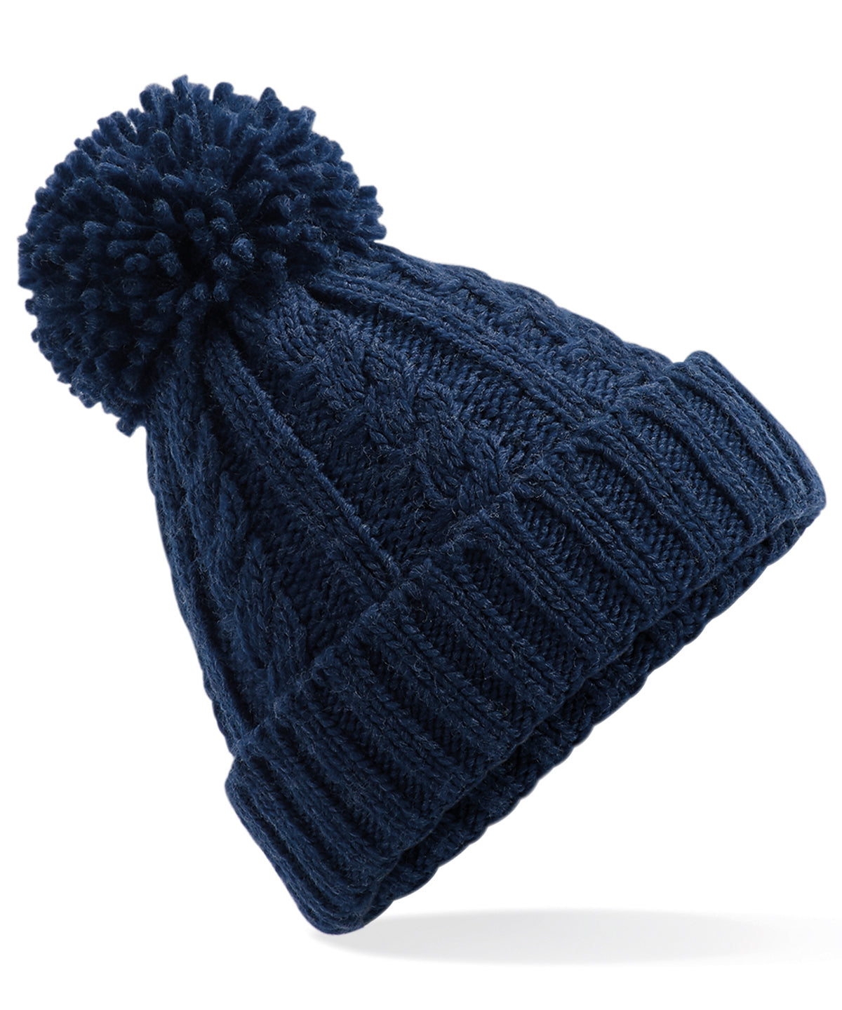 Personalised Hats - Navy Beechfield Cable knit melange beanie
