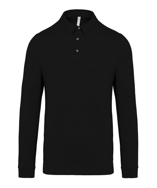 Personalised Polo Shirts - Black Kariban Jersey knit long sleeve polo shirt