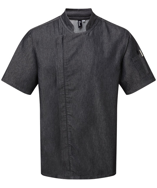 Personalised Chef Jackets - Black Premier Chef's zip-close short sleeve jacket