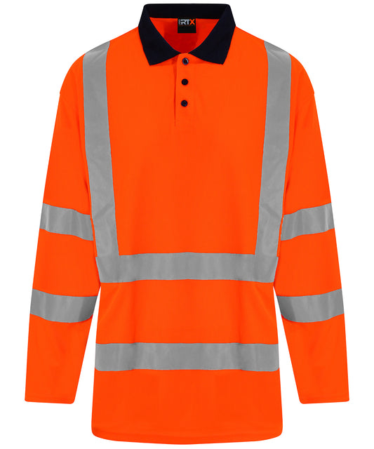Personalised Polo Shirts - Neon Orange ProRTX High Visibility High visibility long sleeve polo