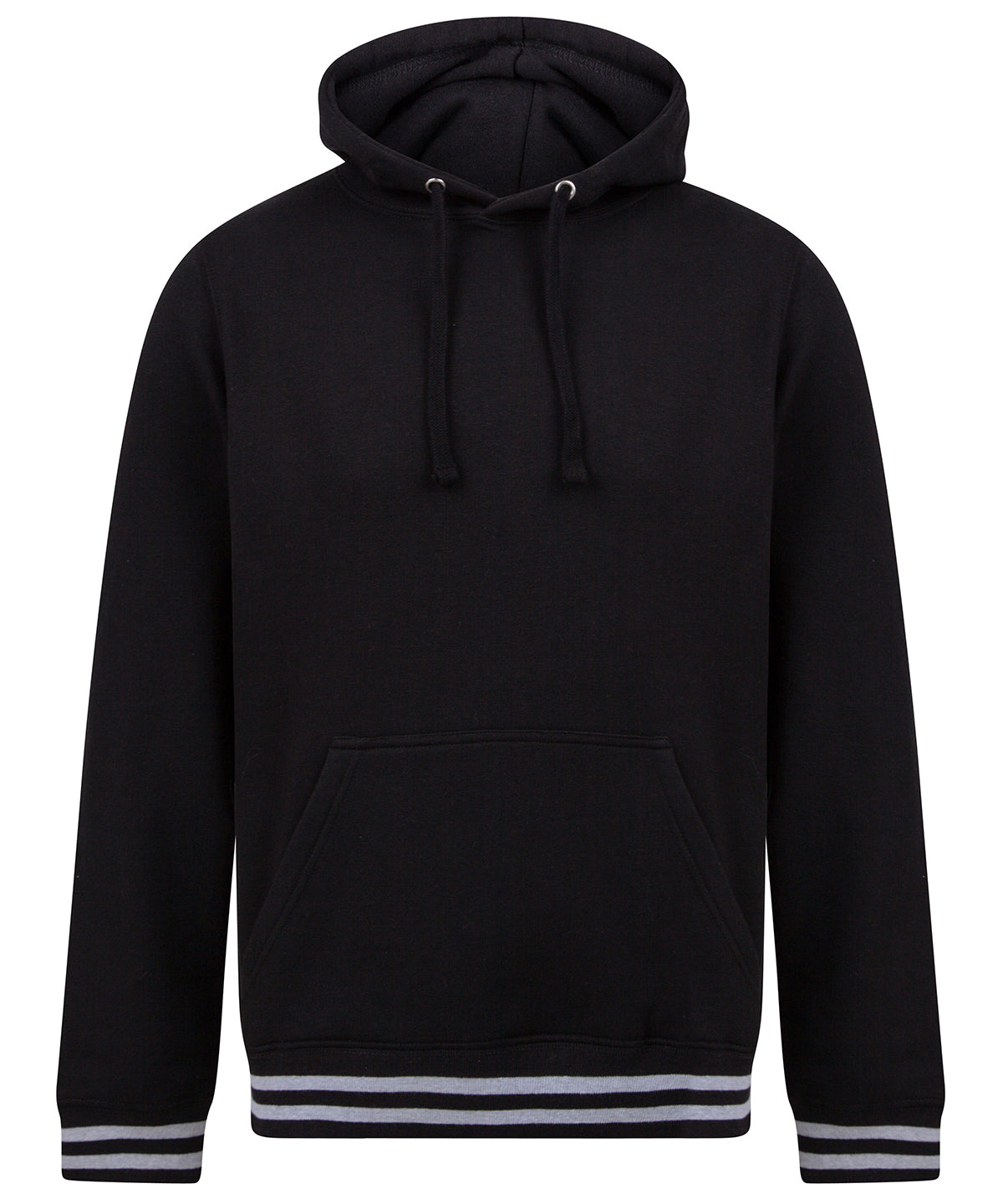 Personalised Hoodies - Black Front Row Hoodie with striped cuffs