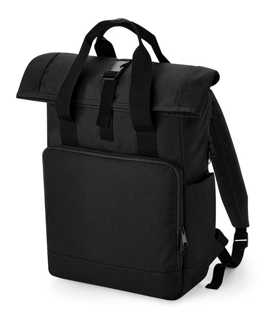 Personalised Bags - Black Bagbase Recycled twin handle roll-top laptop backpack