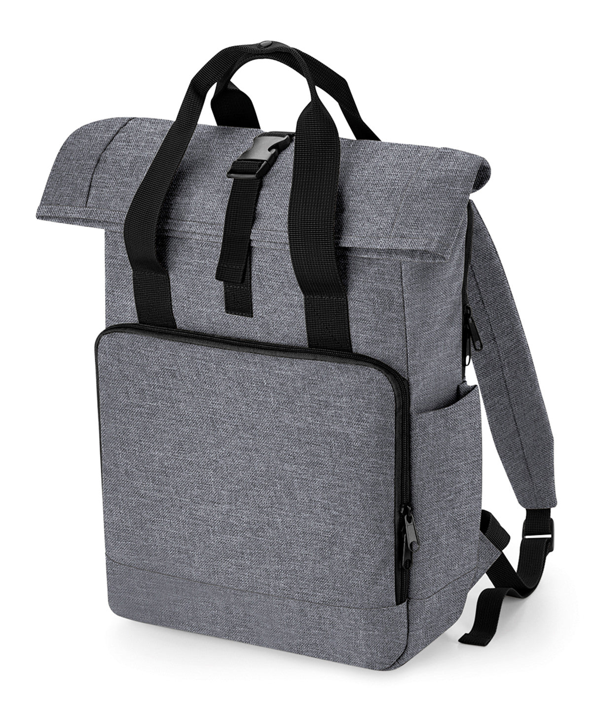 Personalised Bags - Heather Grey Bagbase Recycled twin handle roll-top laptop backpack