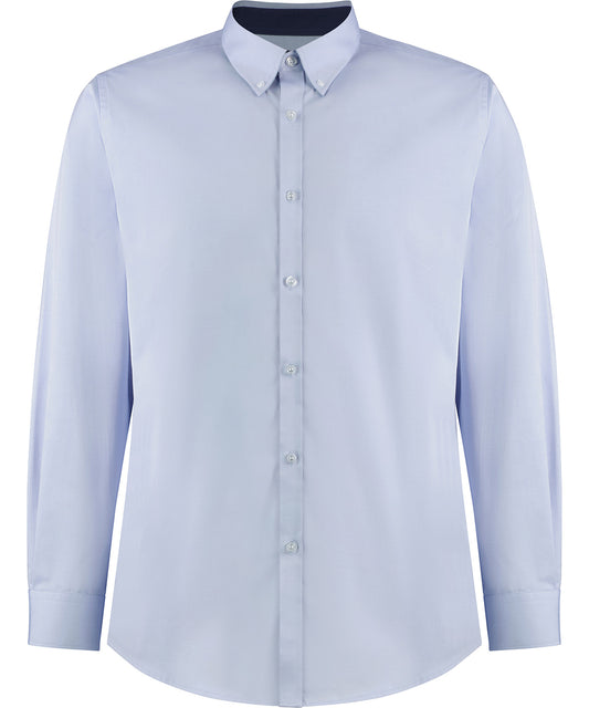 Personalised Shirts - Light Blue Kustom Kit Contrast premium Oxford shirt (button-down collar) long-sleeved (tailored fit)