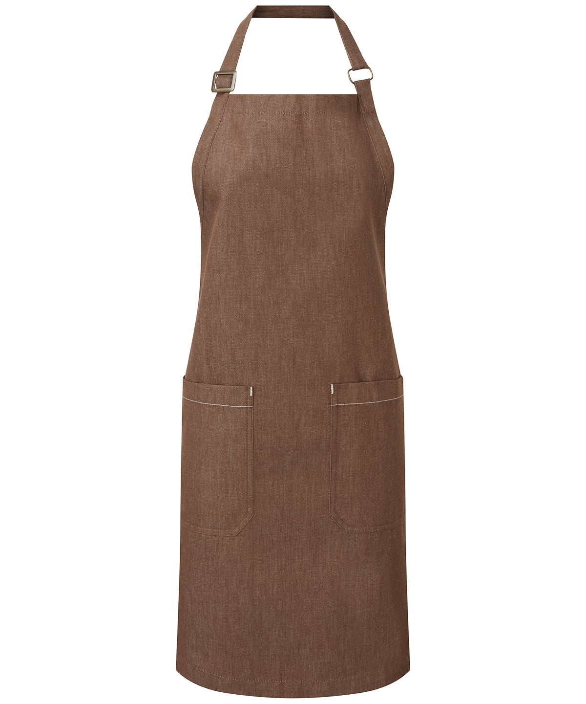 Personalised Aprons - Mid Brown Premier Cotton denim bib apron, organic and Fairtrade certified