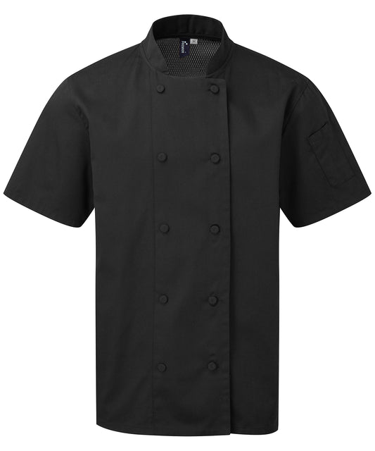 Personalised Chef Jackets - Black Premier Chefs Coolchecker® short sleeve jacket