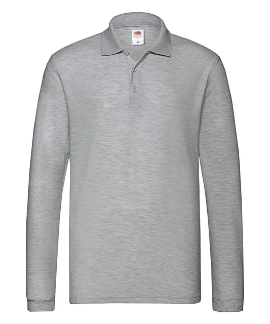 Personalised Polo Shirts - Heather Grey Fruit of the Loom Premium long sleeve polo