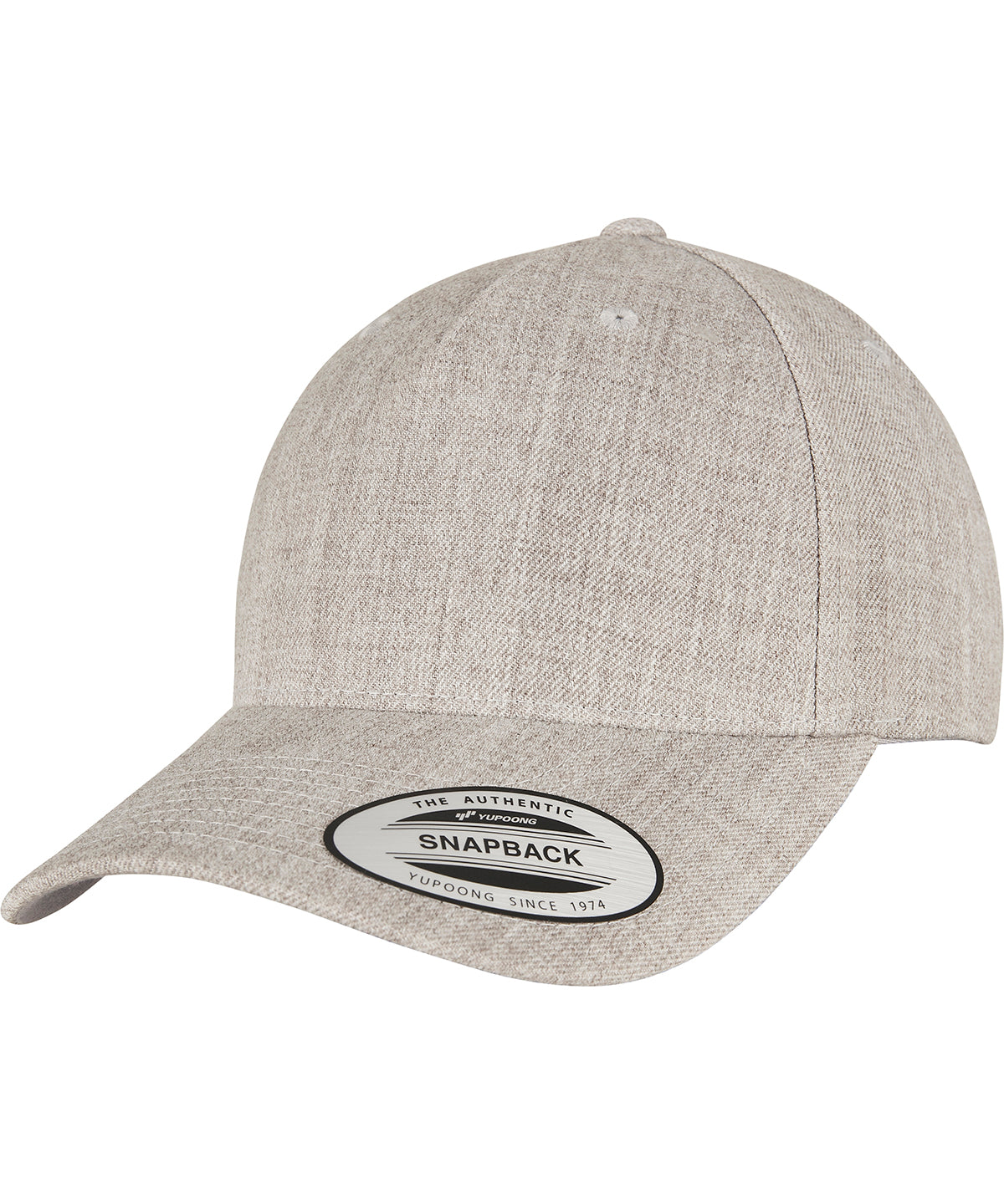 Personalised Caps - Heather Grey Flexfit by Yupoong YP classics 5-panel premium curved visor snapback cap (5789M)