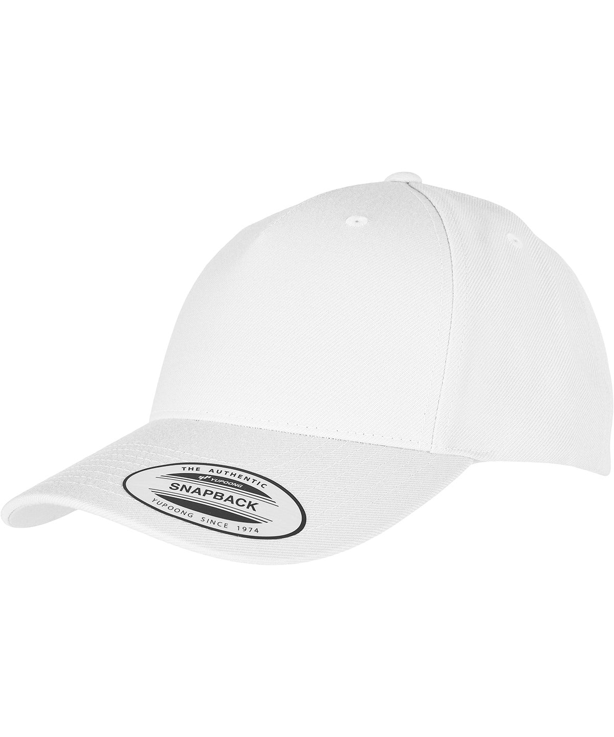 Personalised Caps - White Flexfit by Yupoong YP classics 5-panel premium curved visor snapback cap (5789M)